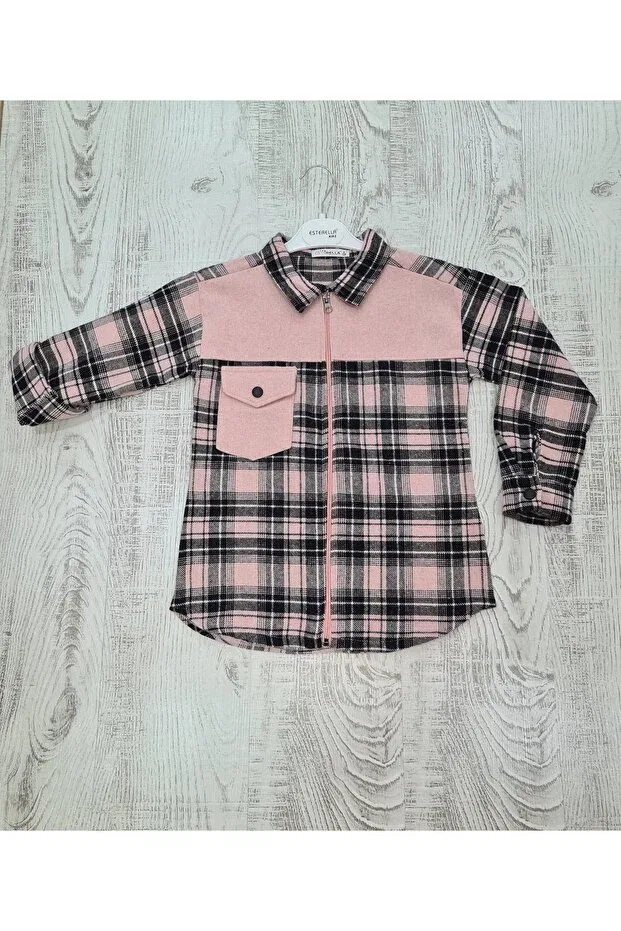Детская рубашка с длинным рукавом Plaid Lumberjack Unisex Zipper Shirt Esterella, Pink — фото 2