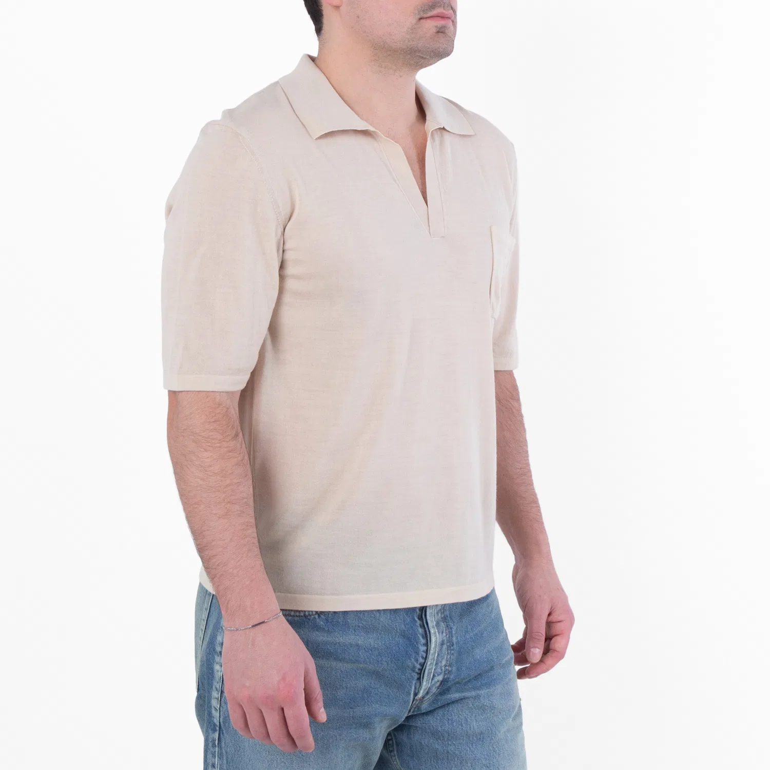 Поло из шерсти Cassandre Polo Wool Shirt Saint Laurent, Ecru — фото 3