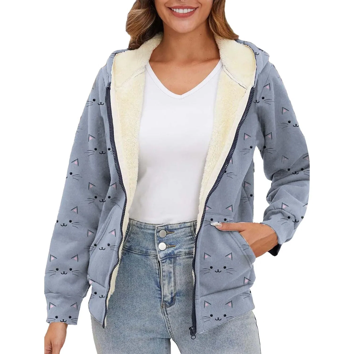 Женская тёплая куртка на молнии с флисовой подкладкой, 100 г, Winter Down, azure — фото 2