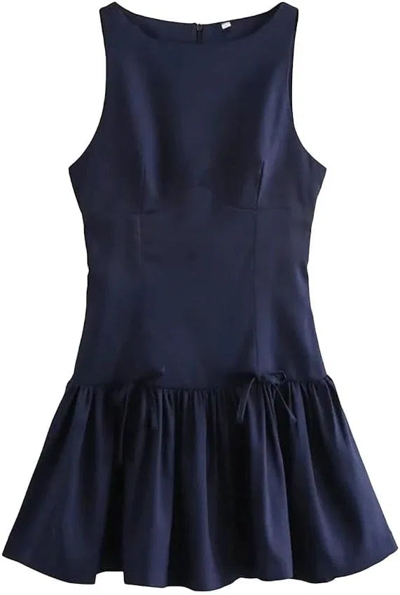 Женское платье мини с воланами и бантами, Casual, Black