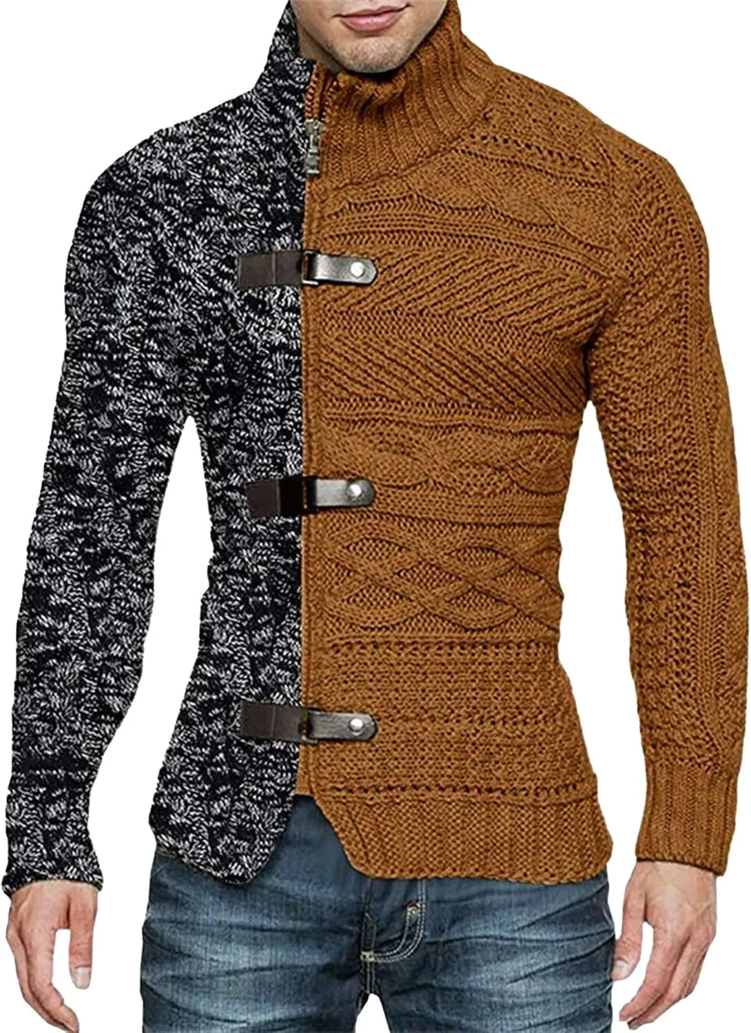 

Мужской кардиган-свитер с воротником-стойкой и молнией QOAAIE