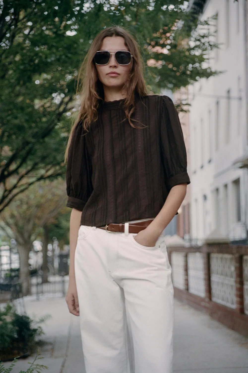 Романтическая кружевная рубашка ZARA, Dark brown