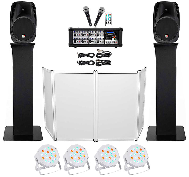 

DJ-пакет с 15-дюймовыми динамиками + Bluetooth-микшер + микрофоны + штатив + тотемные стойки + фасад + освещение Rockville RPG2X15+(2) RTP32B+RFAAW PACK 2