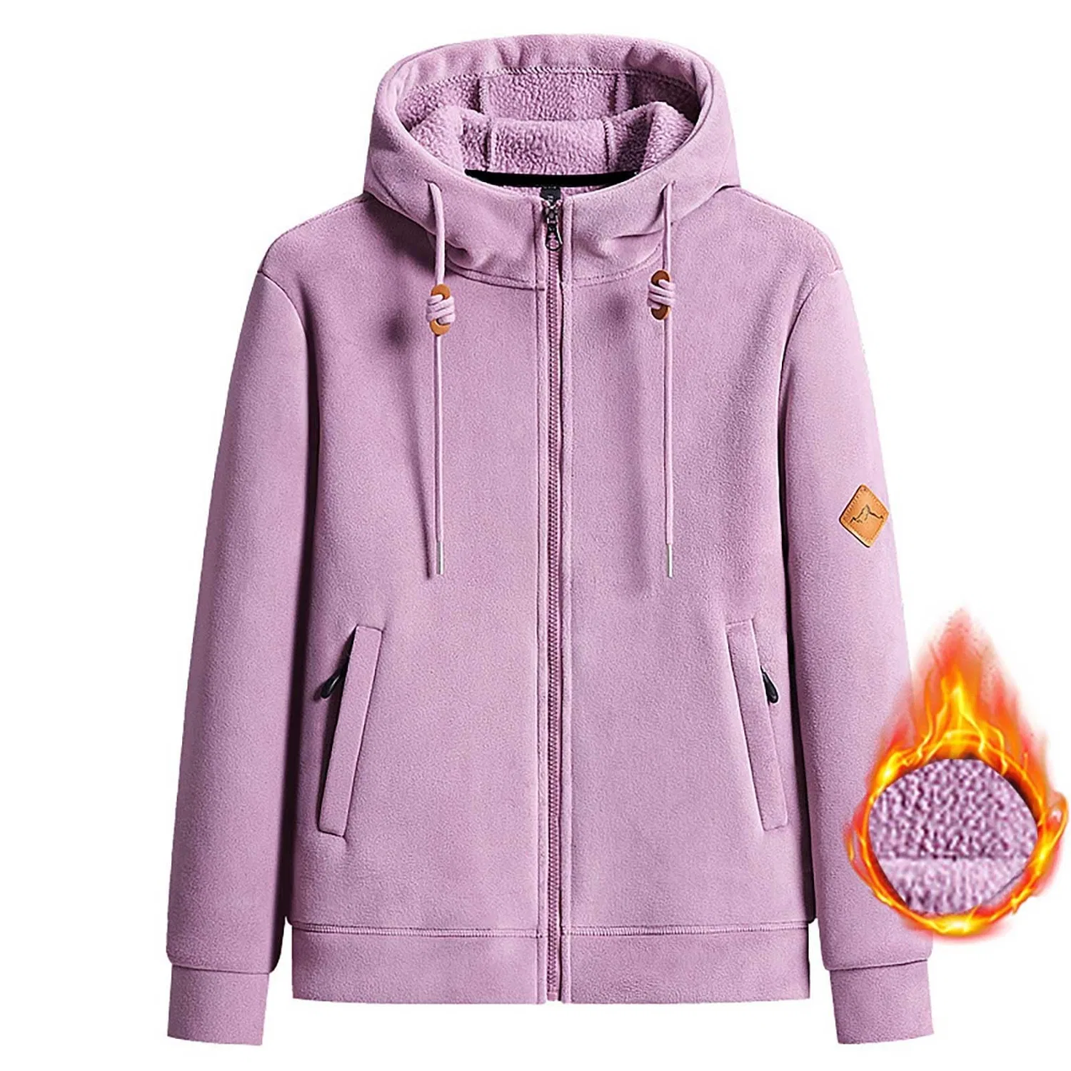 Женское утепленное пальто с капюшоном Fleece Jackets for Women Full Zip with Zipper Pockets, Viola — фото 4