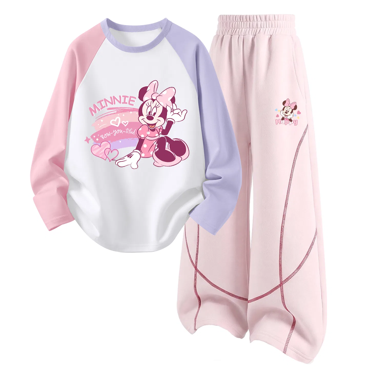 Детский спортивный костюм с круглым вырезом, Dior Rainbow Heart Pink Purple, Disney, Dior Rainbow Heart Pink Purple+Dior Color Heart Smile K Falling Cherry Blossom Pink
