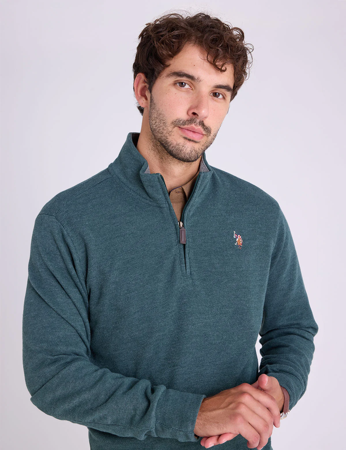 

Пуловер U.S. Polo Assn 1/4 Zip Mock Neck Flatback, зеленый