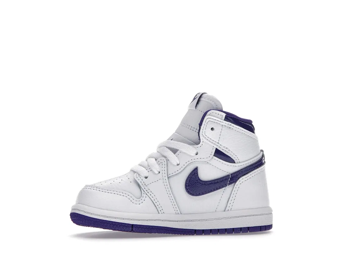 Детские кроссовки высокие Court Purple Jordan 1 Retro High Jordan, White/Court Purple — фото 3
