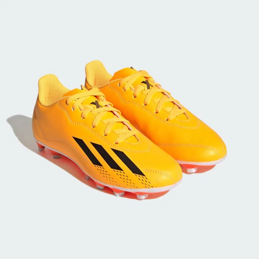 Детские футбольные бутсы для мальчиков с гибкой подошвой X Speedportal.4 Flexible Ground Adidas, Solar Gold Black Solar Orange Team — фото 4
