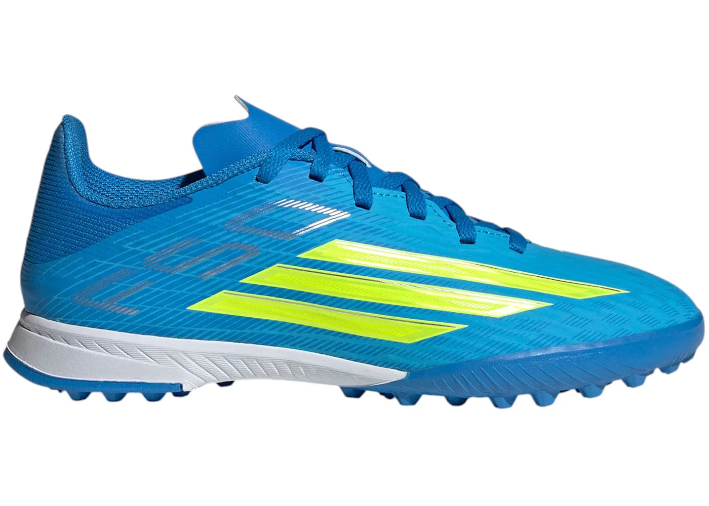 Детские кроссовки для футбола с технологией Ice Cold Precision Adidas F50 League TF, Lucid Ray Blue/Team Solar Yellow 2/Lucid Aquamarine