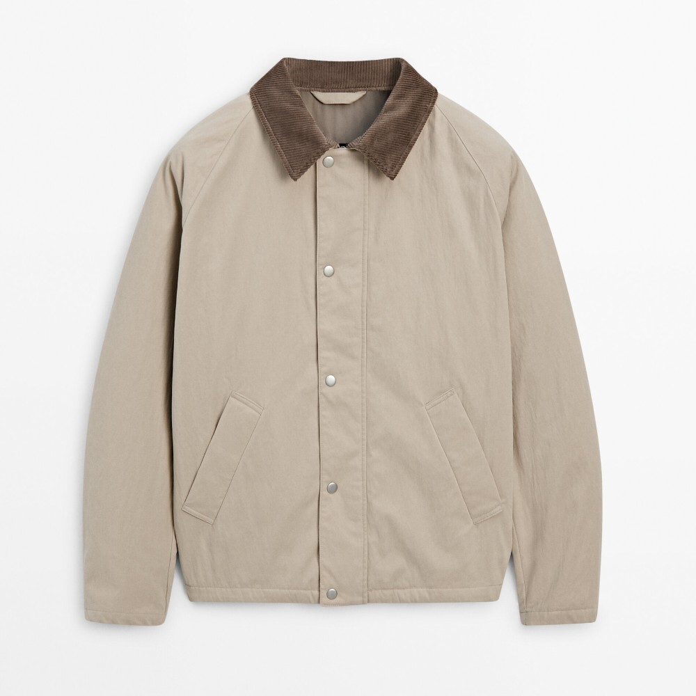 

Куртка Massimo Dutti Cotton Bomber With Snap Buttons, серо-бежевый