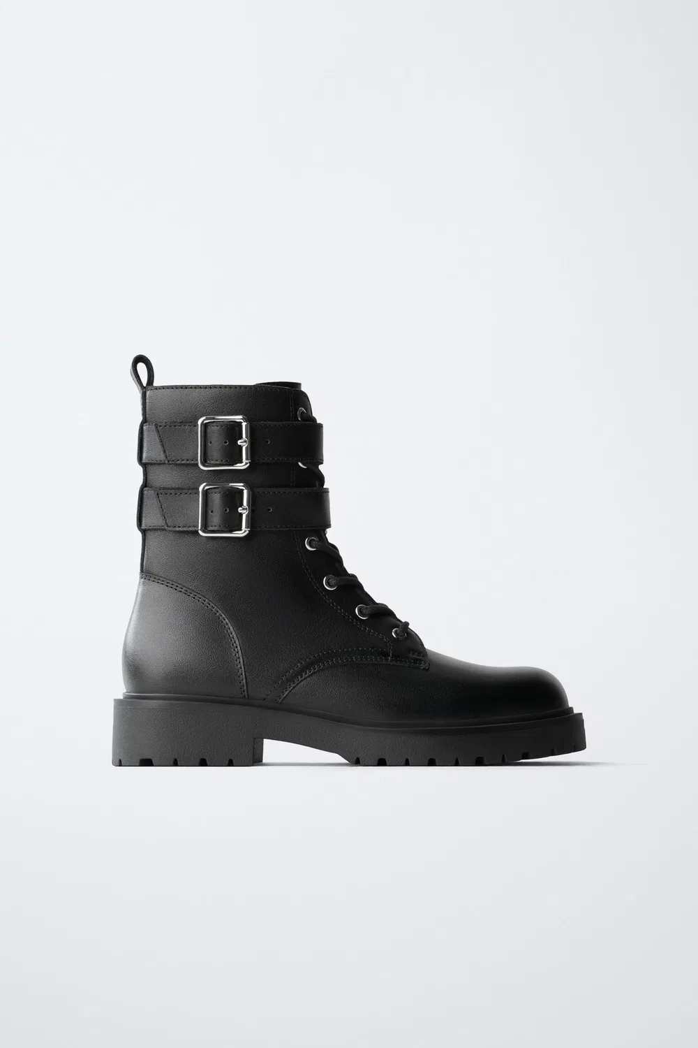 Кожаные ботинки с двойной пряжкой ZARA, Black