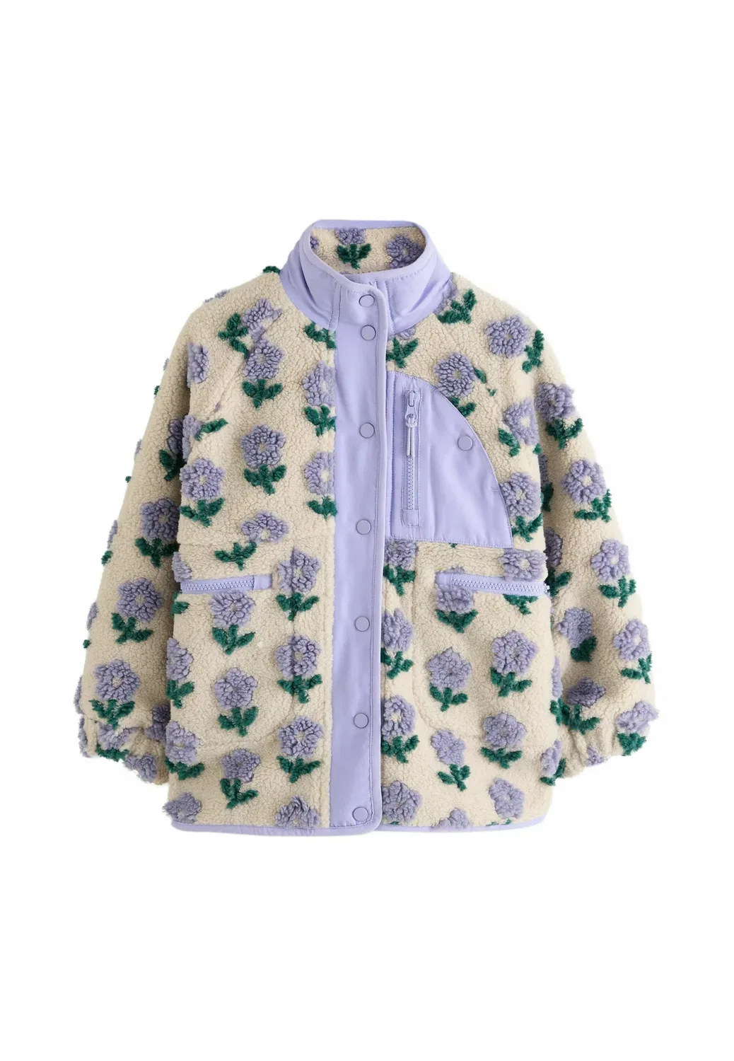 Куртка из искусственного меха на пуговицах - флисовая куртка Next, Blue Cream Floral — фото 3