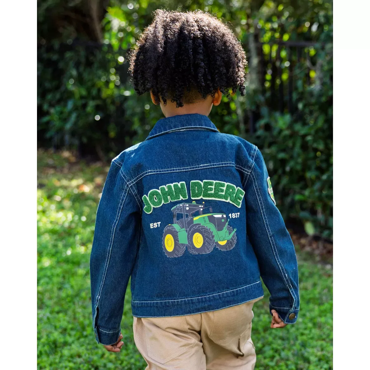 Детское джинсовое пальто для мальчиков с принтом John Deere Tractor Denim Jacket John Deere, Dark Wash Blue — фото 3