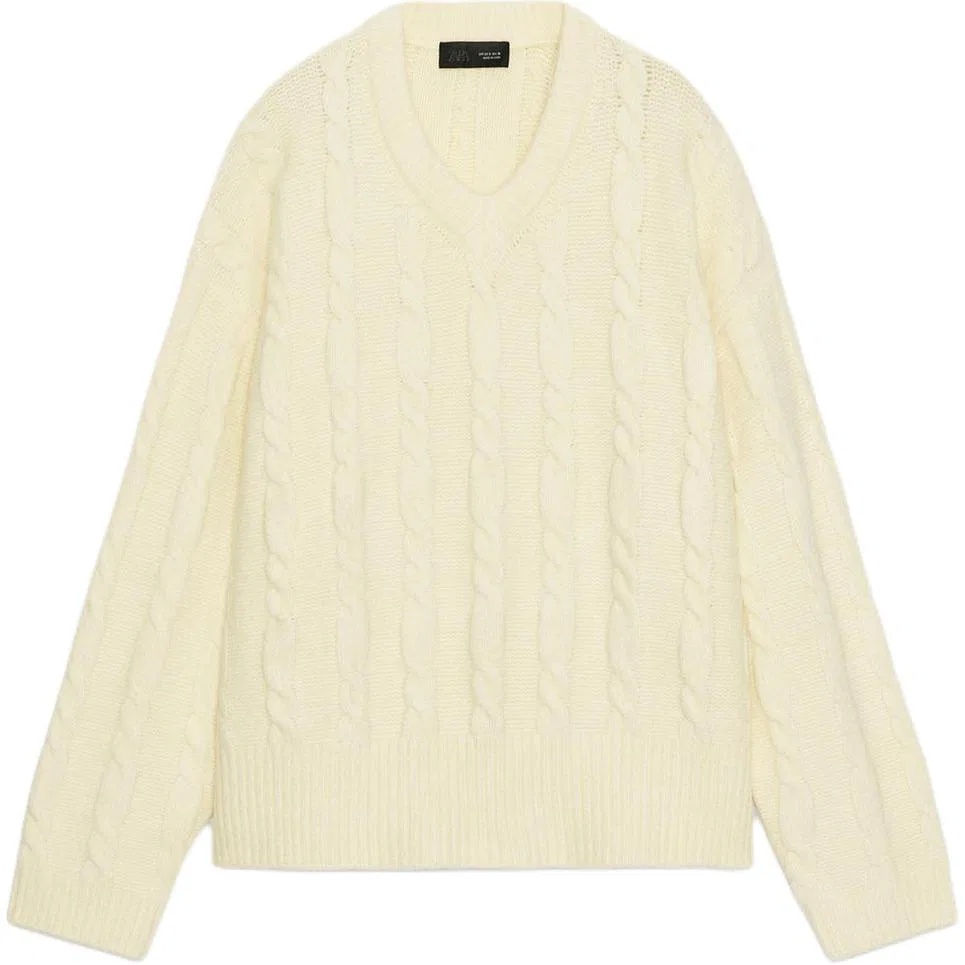 Женский свитер с V-образным вырезом Light Yellow ZARA