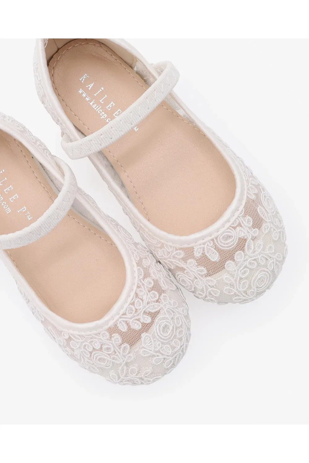 Детские балетки кружевные на плоской подошве Pas Crochet Lace Mary Jane Kailee P, белый — фото 4