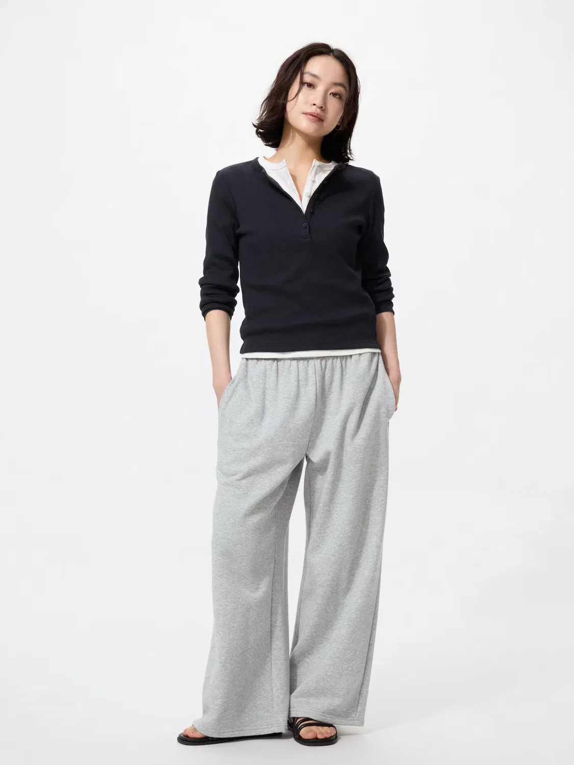 Спортивные штаны Uniqlo, широкие/короткие штанины, серый
