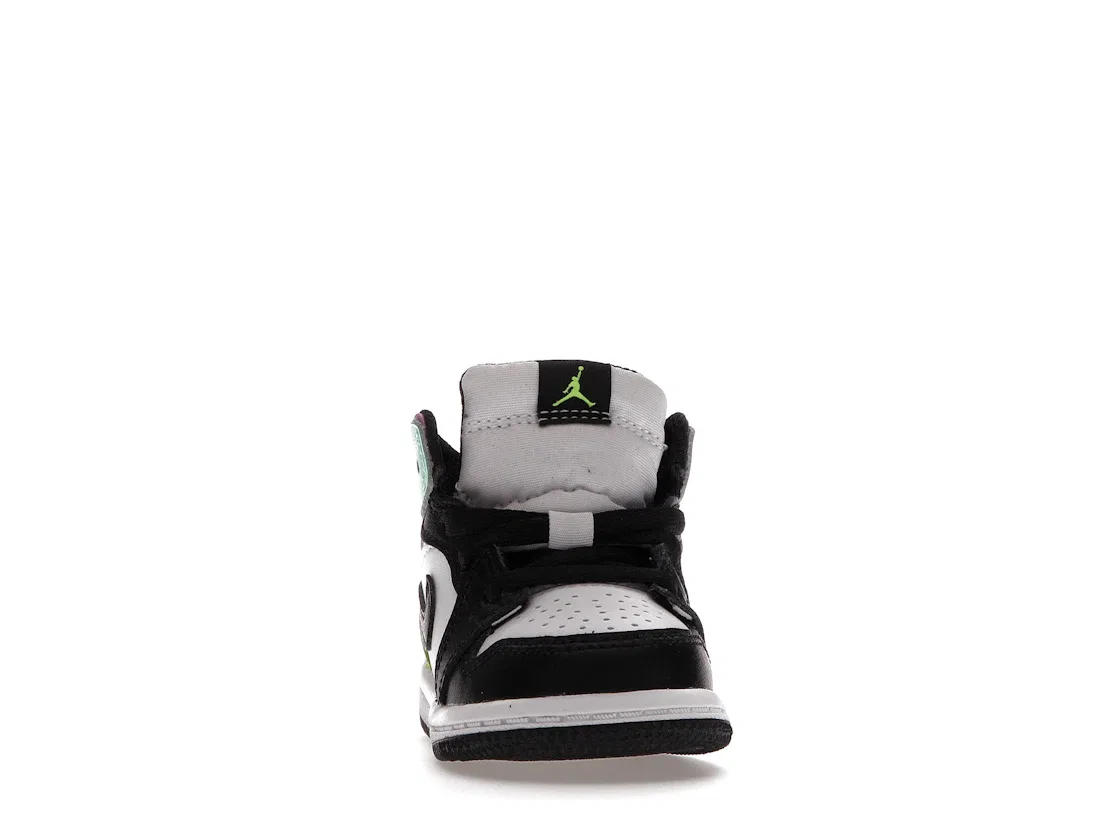 Детские кроссовки с высоким берцем Jordan 1 Mid Pastel Black Toe Jordan, White/Black-Volt-Green Glow — фото 2
