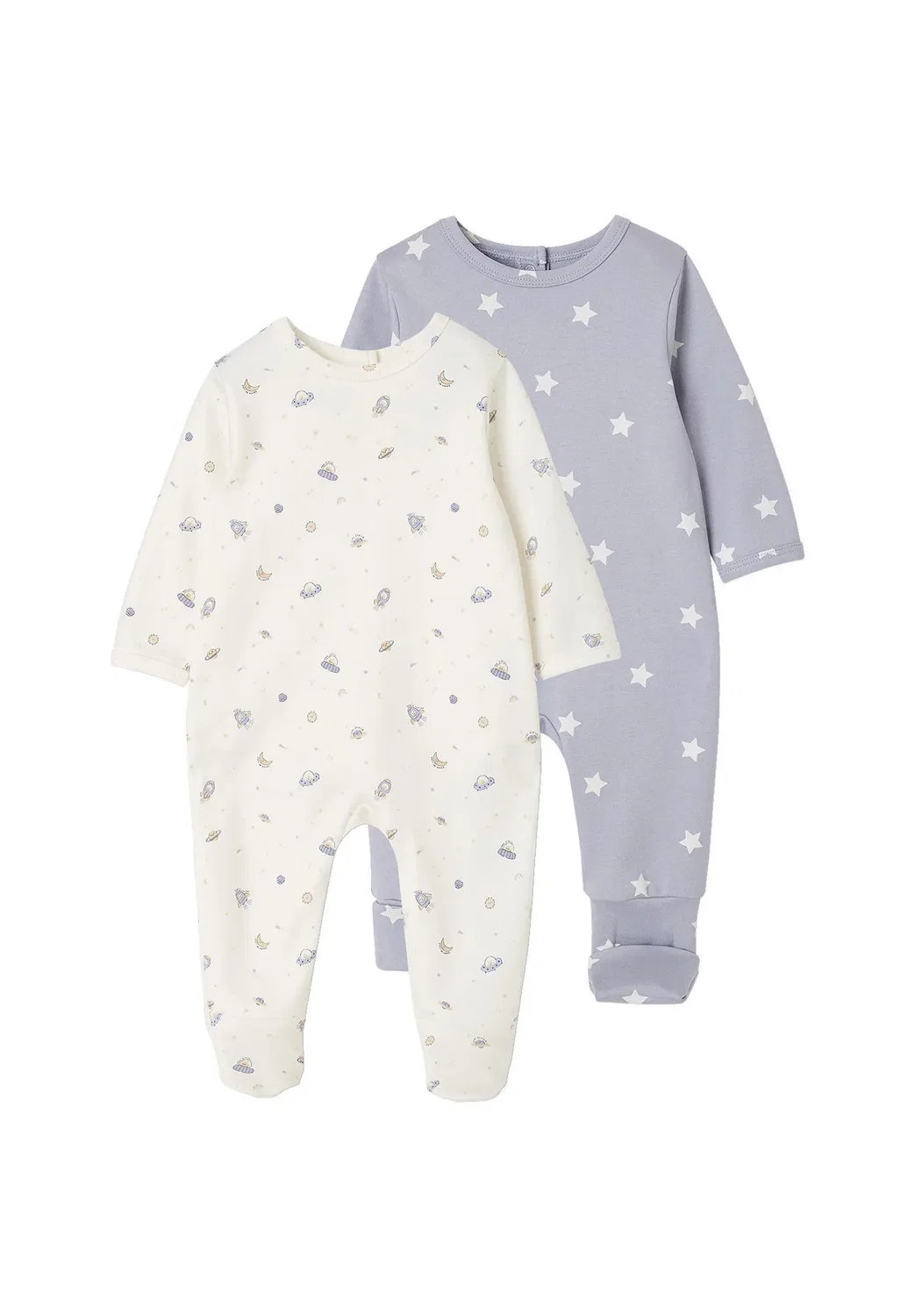 2Er-Pack baby schlafanzüge mit weltall- und sternen-motiven - комбинезон для сна Vertbaudet, Himmelblau