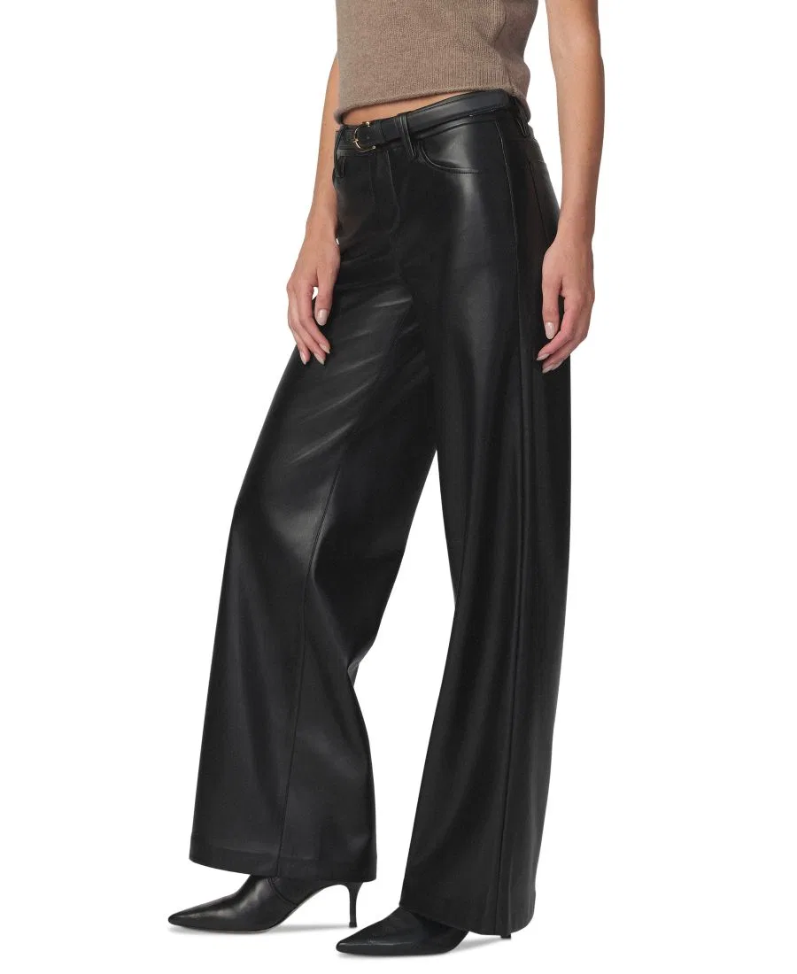 Брюки широкие из экокожи с высокой посадкой Lou Lou Faux Leather Wide-Leg Joe's Jeans, Black — фото 2