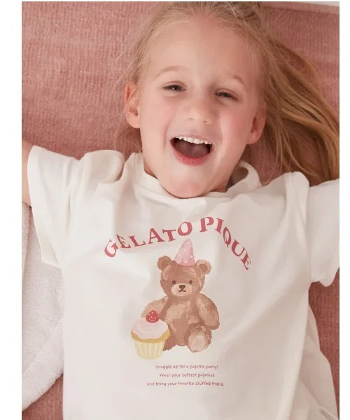 Детская футболка с принтом для девочек, модель Pajama Party Flare, gelato pique, Off White