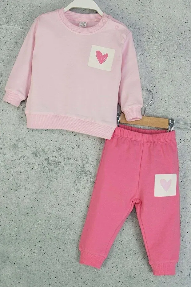 Детский комплект из свитшота и брюк для девочек с принтом Heart Printed, Ww Waka Waka Kids Store, Pink — фото 4