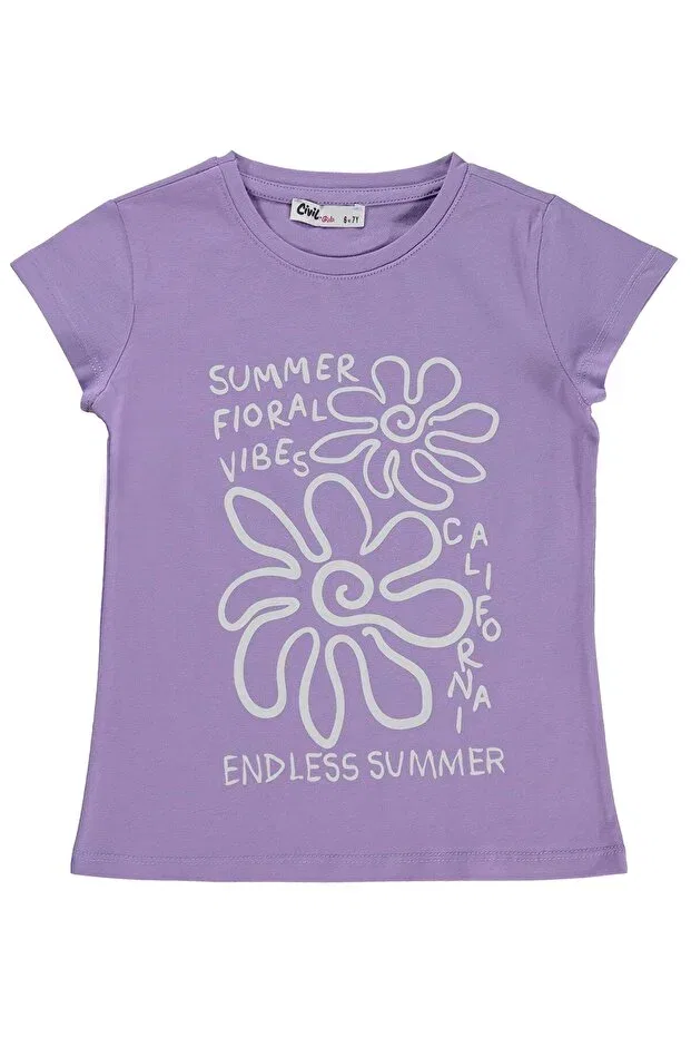Детская футболка для девочек с принтом Summer Floral Vibes Civil Girls, Purple