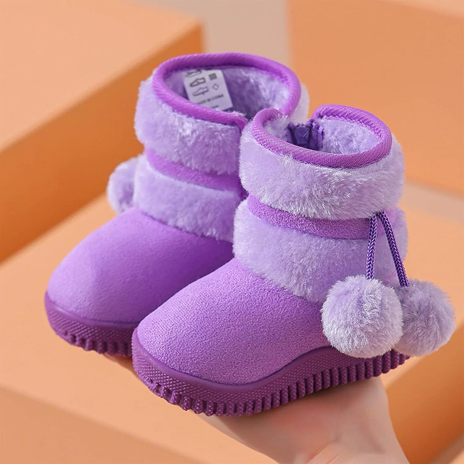 Детские зимние сапоги для девочек и мальчиков с мехом, Purple — фото 3