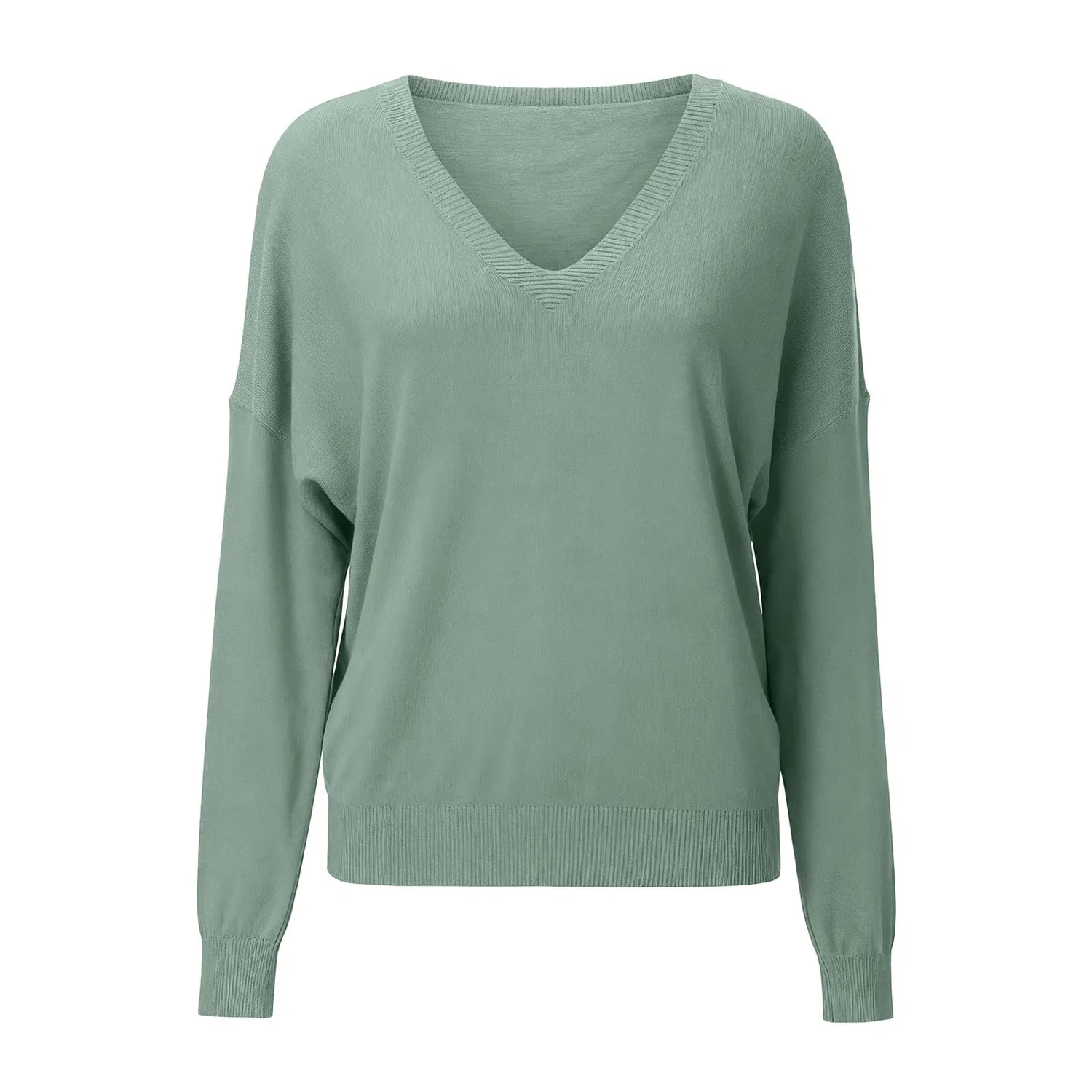 Женский свитер оверсайз с V-образным вырезом и длинным рукавом, Light Green — фото 4