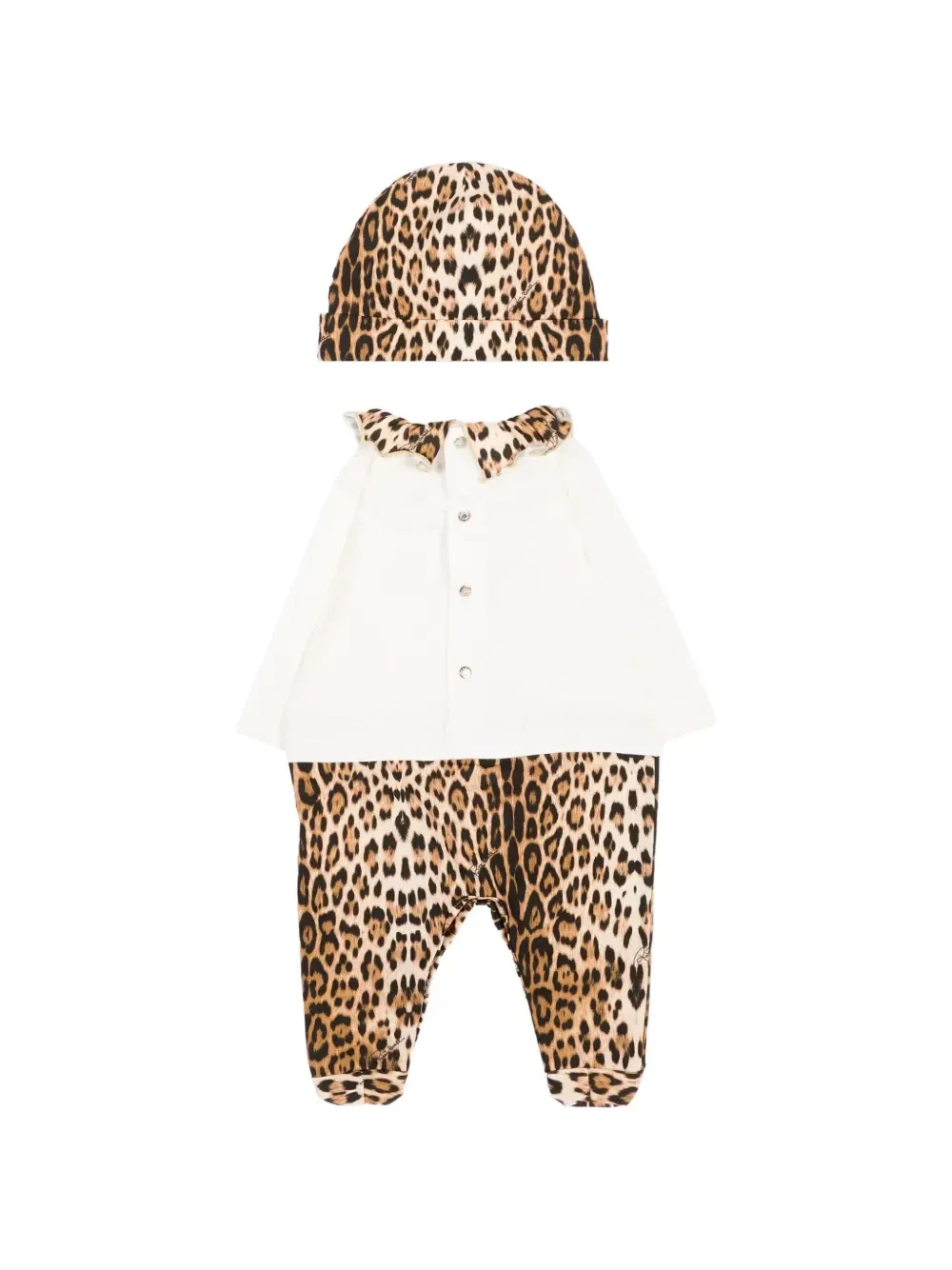 Леопардовый комплект из ползунков с рюшами Roberto Cavalli Junior, бежевый — фото 2