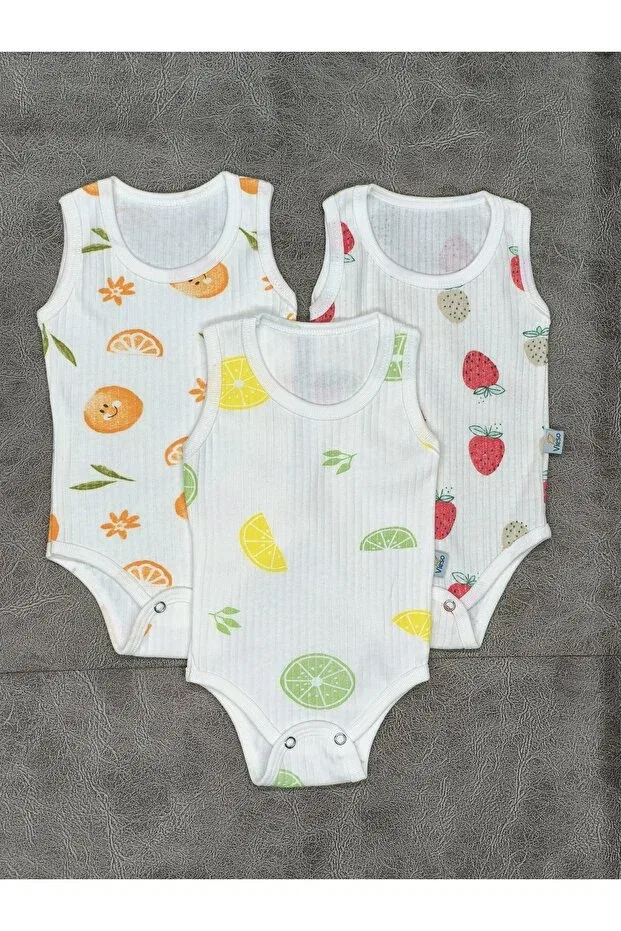 Детское боди-слип из органического хлопка с принтом 3-Pack Vieso, Fruit — фото 2