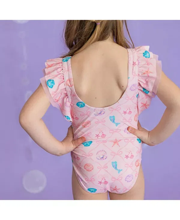 Детский купальник для девочек с принтом Mermaid Trellis Sweet Wink, Soft Pink — фото 4