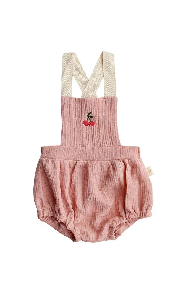 Детский комбинезон для девочек с вышивкой вишни Miela Kids, Salmon
