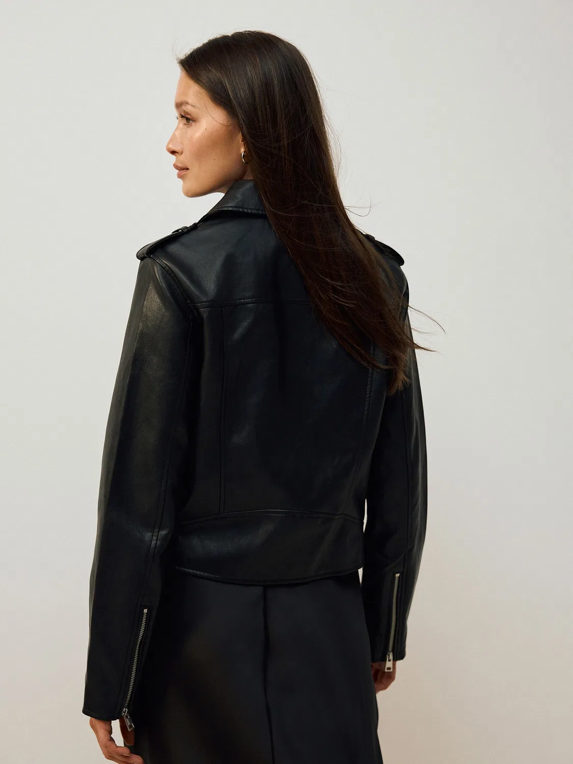 Куртка кожаная, байкерская, Black Faux Leather Biker Jacket Next, черный — фото 4
