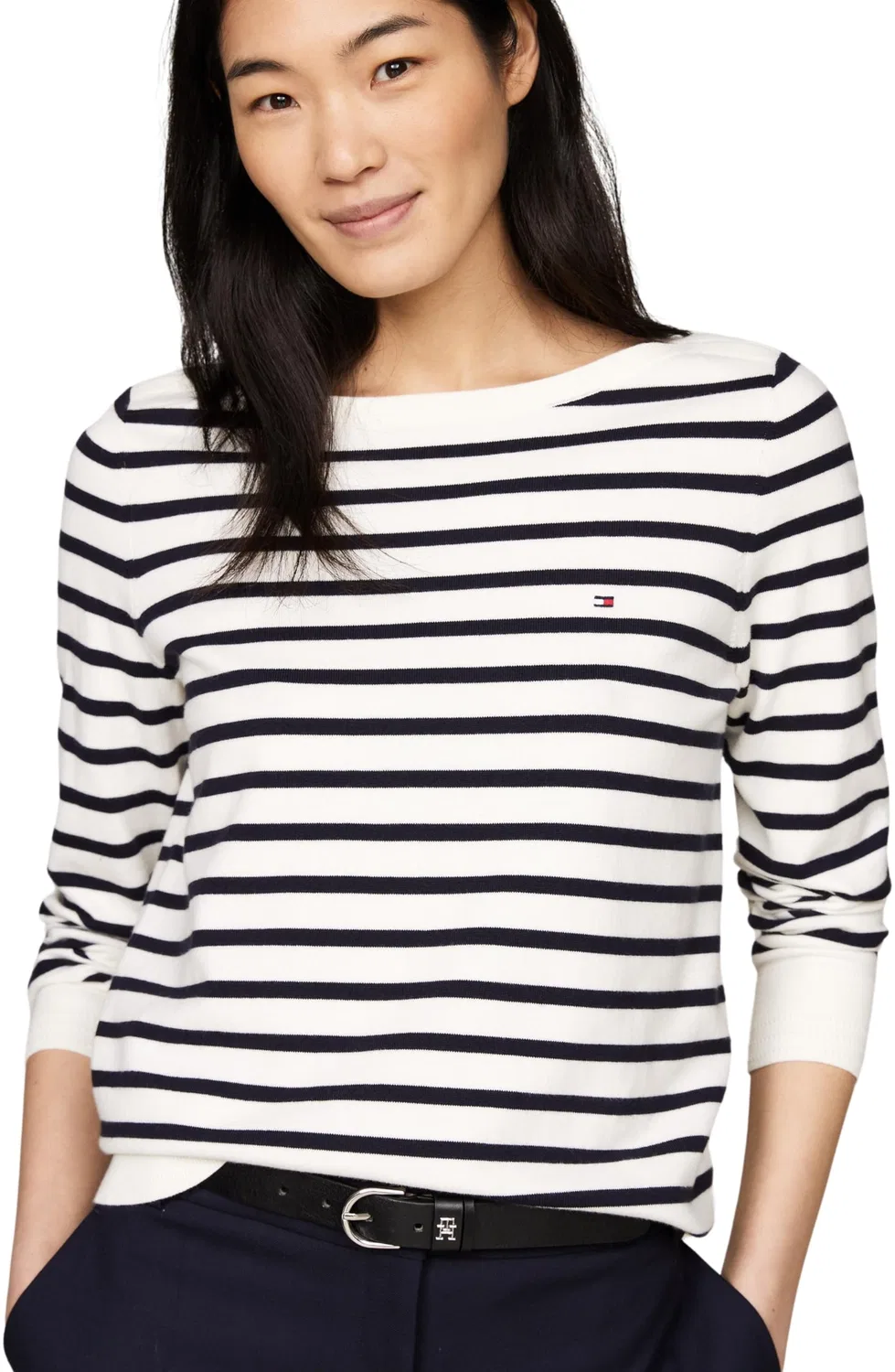 Женский вязаный пуловер Tommy Hilfiger, White (Ivory Petal/Desert Sky Stp)