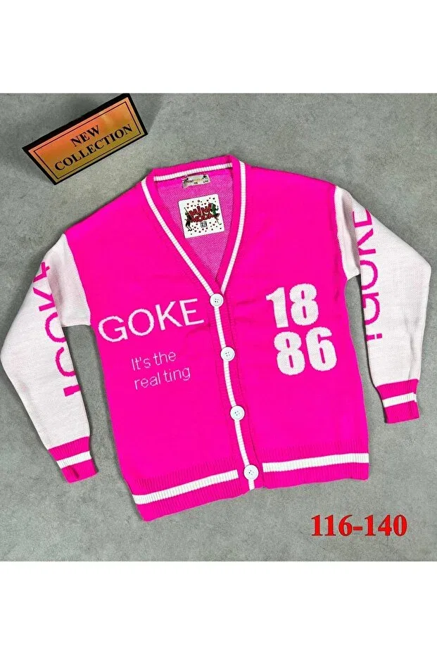 Детский кардиган для девочек с текстовым принтом Written Letter Girl Knitwear Cardigan Minimoda Kids, Fuchsia — фото 3