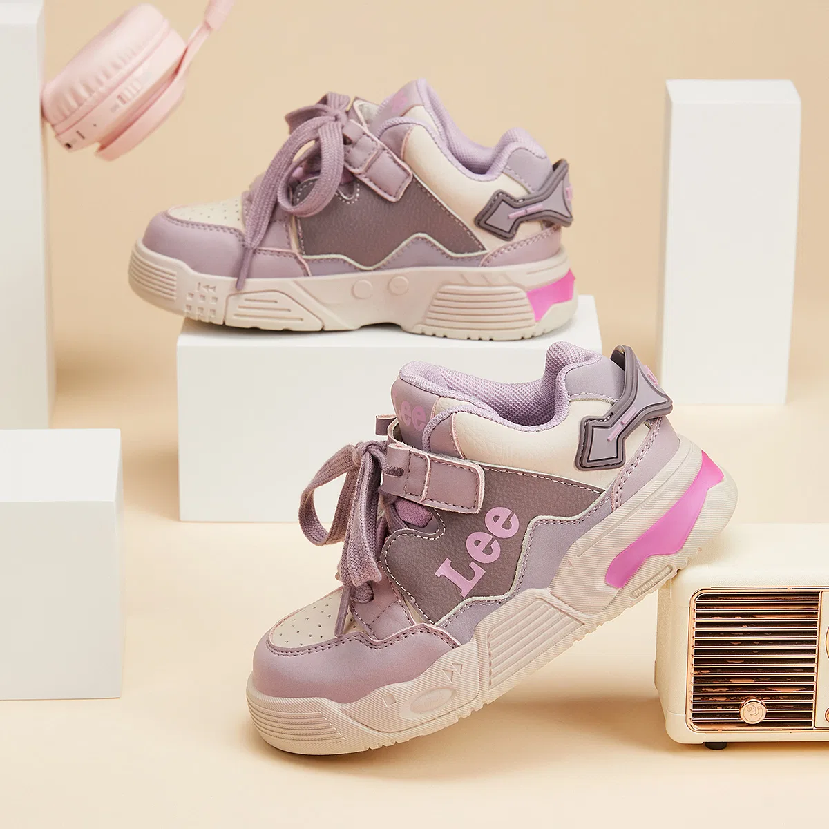 Детские кроссовки для скейтбординга из экокожи Lee, Pink Purple — фото 3