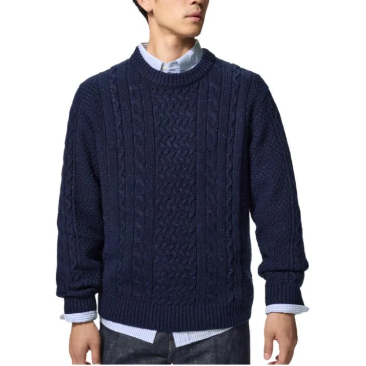 Мужской свитер с круглым вырезом, утепленный, прямого кроя, UNIQLO, 69 Marine Blue — фото 4