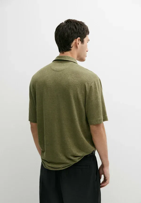 Поло из льна Short sleeve polo Massimo Dutti, Khaki, хаки — фото 3