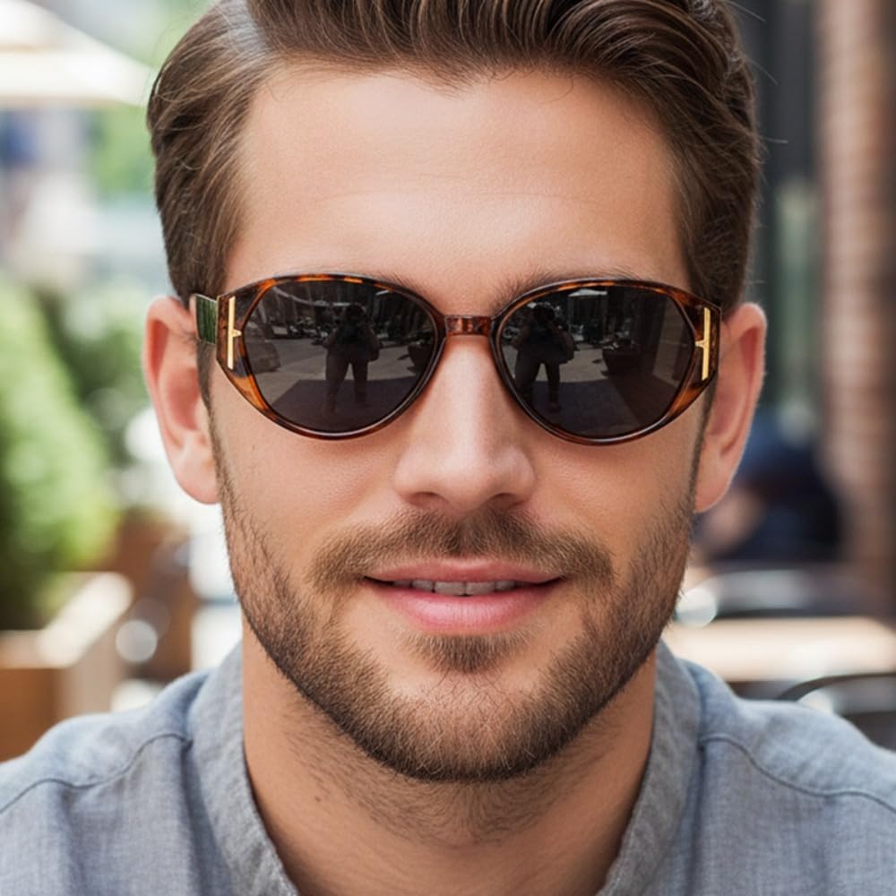 

Элегантные солнцезащитные очки «кошачий глаз» для женщин — роскошная оправа с золотистыми акцентами в виде буквы Т, тонированные/градиентные линзы с защитой от УФ-излучения ENSARJOE, Leopard/Grey