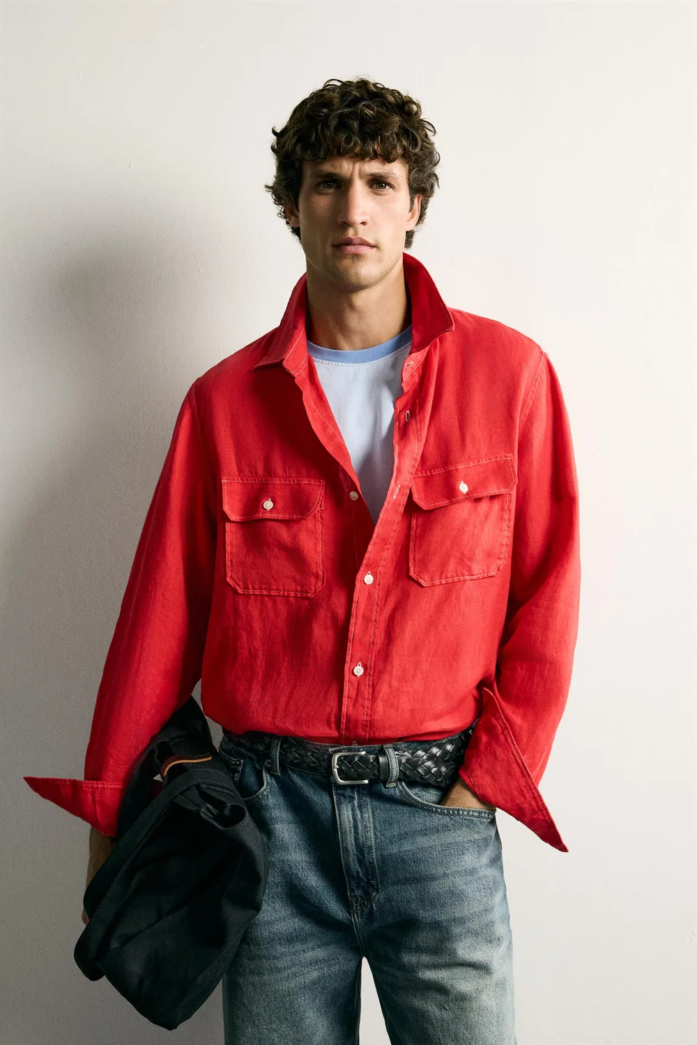 Рубашка-куртка из 100% льна, стандартного кроя. ZARA, Red — фото 2