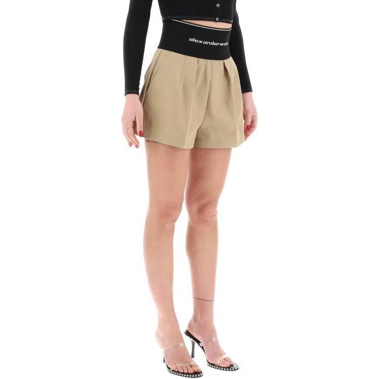 Женские шорты с принтом Safari Logo Waistband Alexander Wang, Beige — фото 3