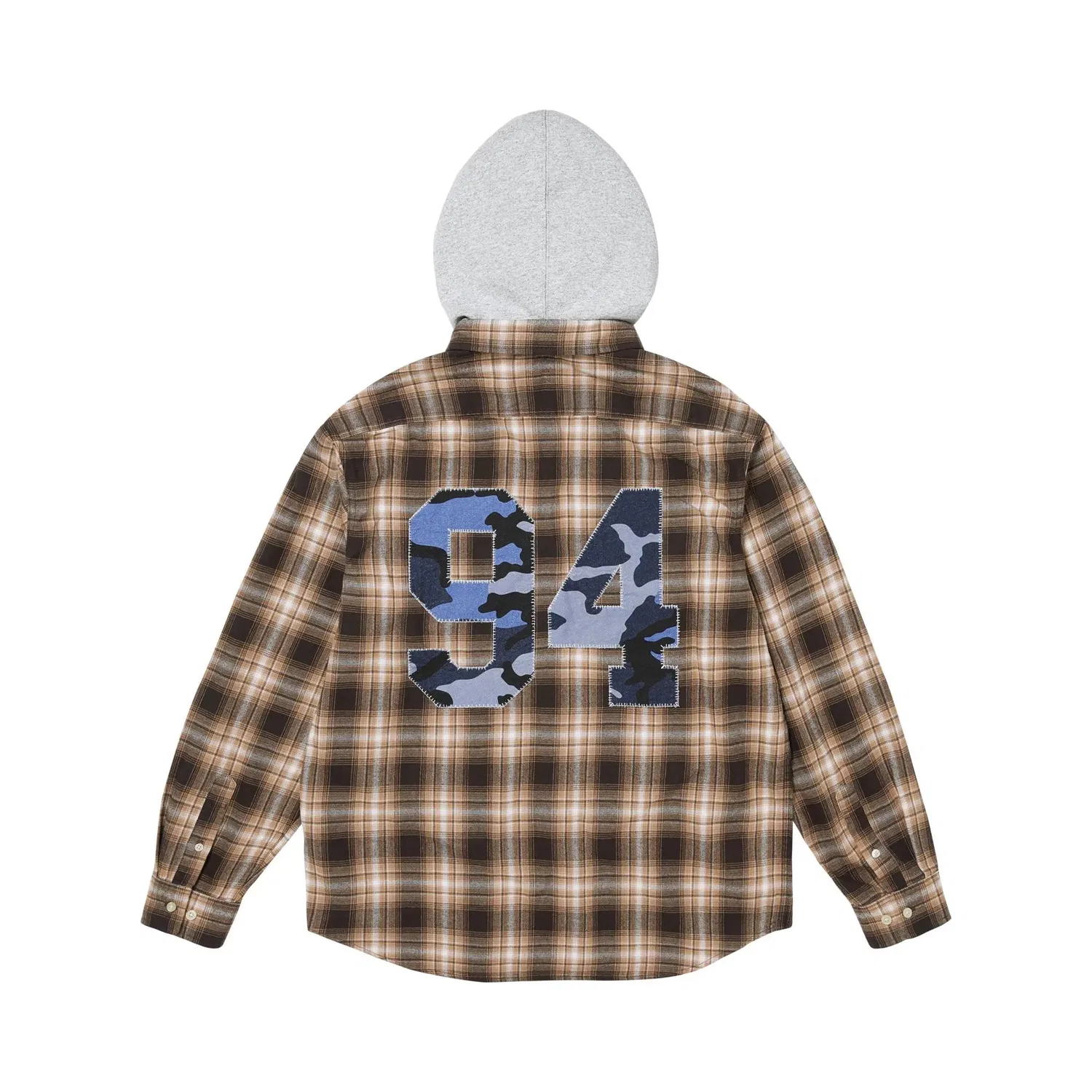 Фланелевая рубашка с капюшоном и аппликацией Supreme, Brown — фото 2