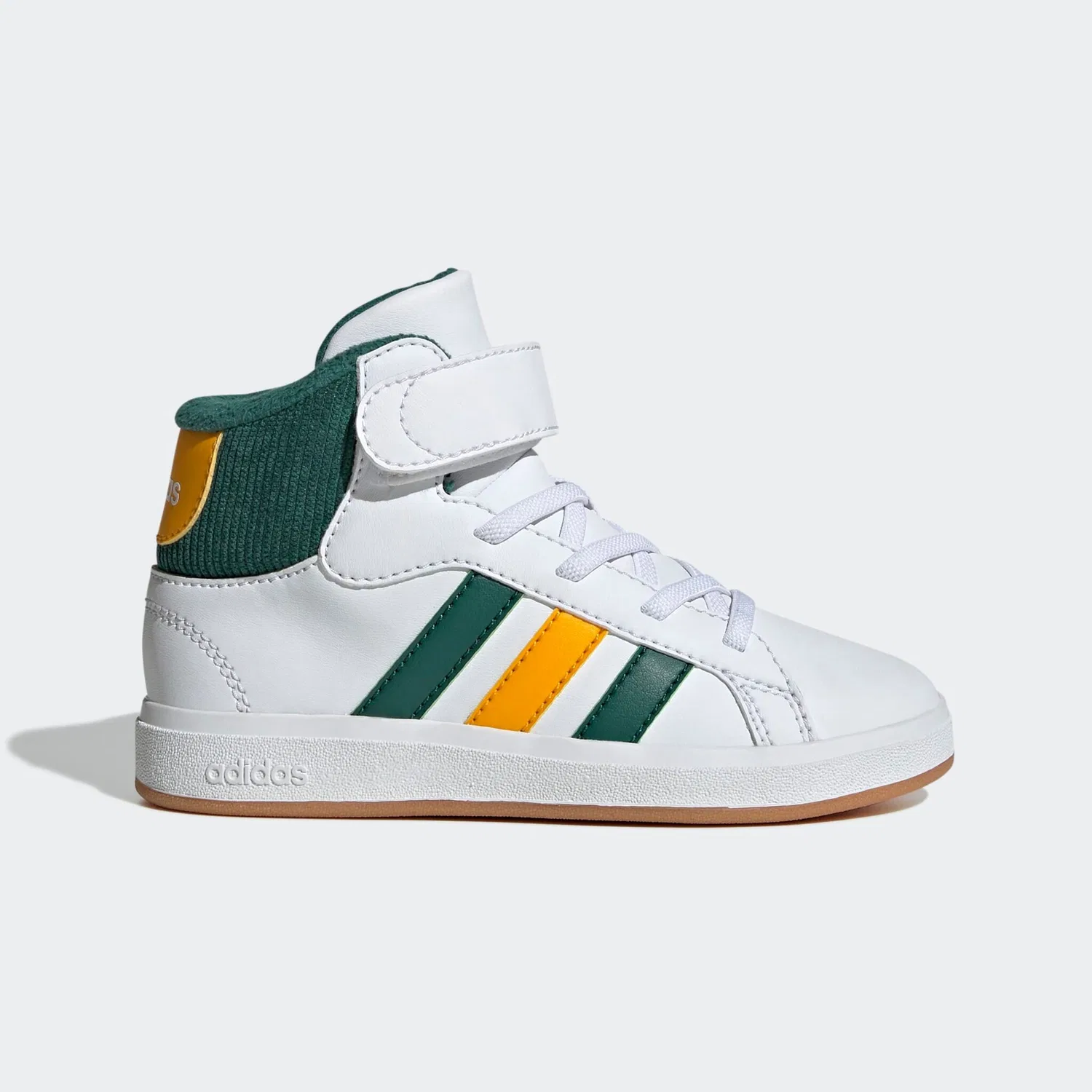 Детские кроссовки полувысокие Grand Court Adidas Sportswear, Cloud White/Collegiate Green/Collegiate Gold — фото 2
