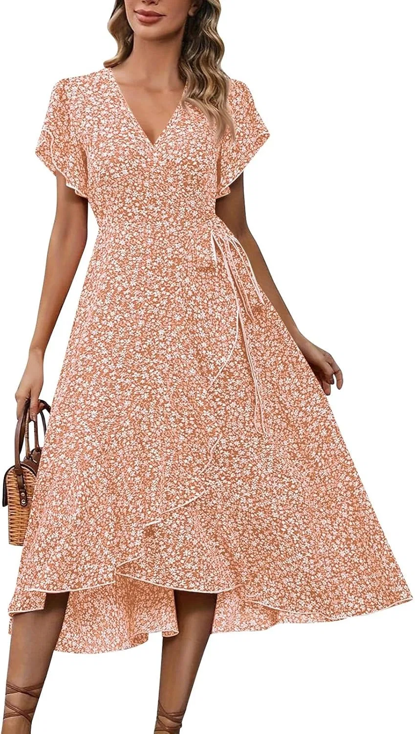 Женское летнее платье миди с цветочным принтом Wrap Dress, Saffron