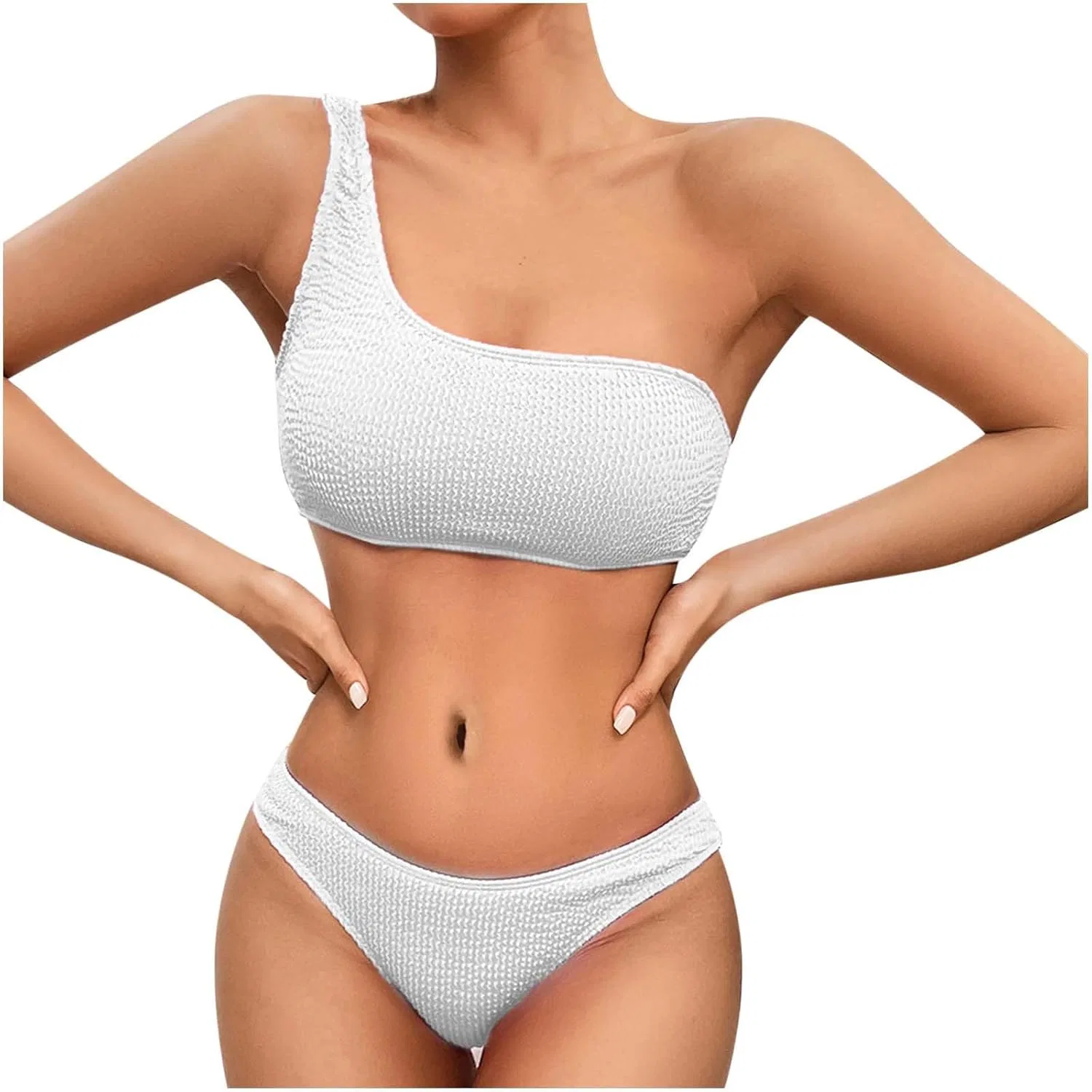 Женский бикини-комплект с одним плечом Ribbed, White