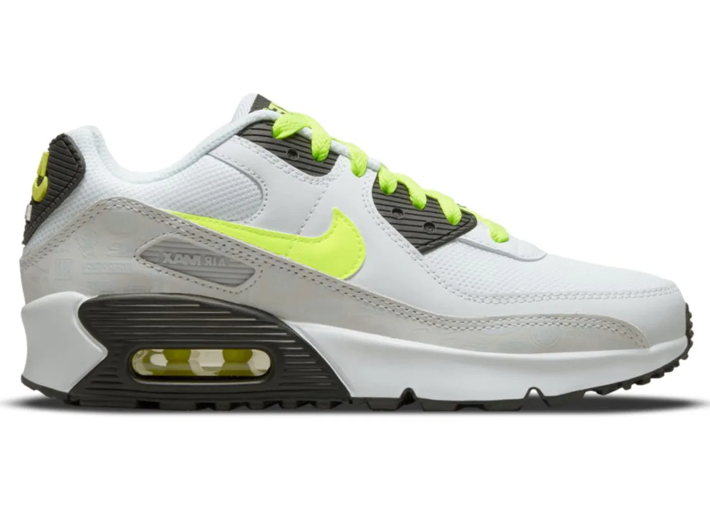 Детские кроссовки Lifestyle Nike Air Max 90 Leather, White/Black/Pure Platinum/Volt