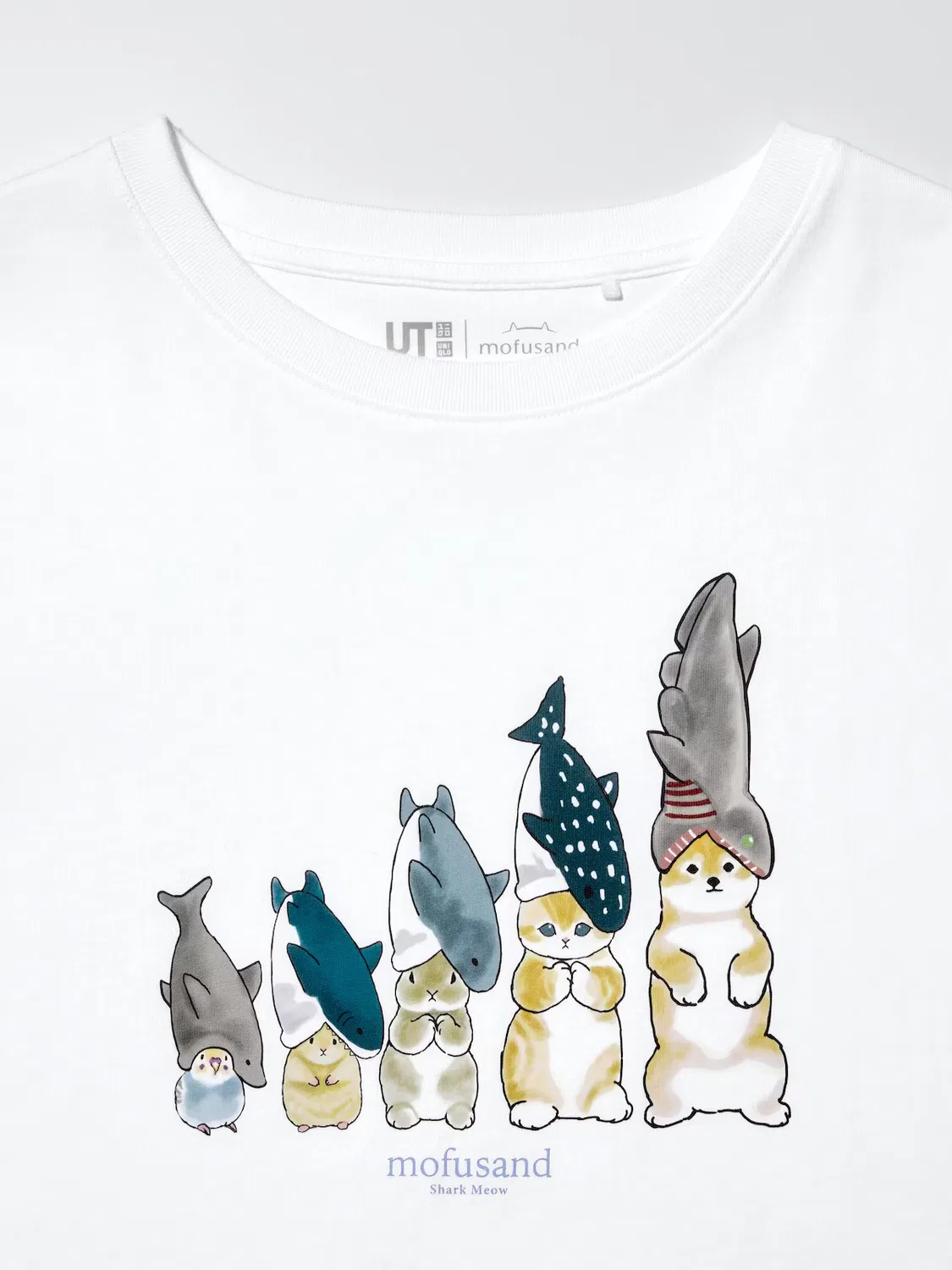 Футболка Uniqlo Mofusand ut/short, базовая, белый — фото 4