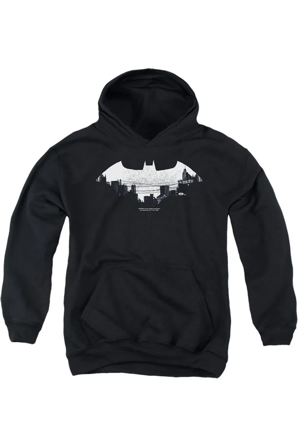 Детское худи для мальчиков с принтом Batman Bat Logo Cityscape Gildan, черный