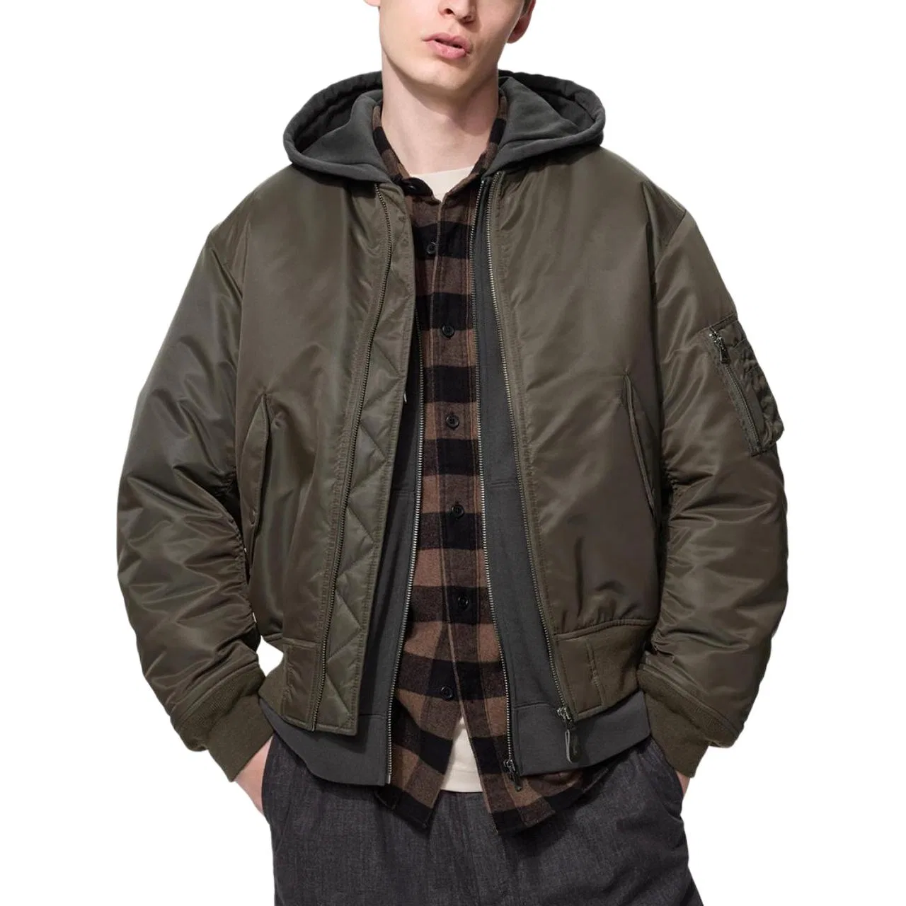 Унисекс пуховик UNIQLO с воротником-бейсбол, Brown Black — фото 3