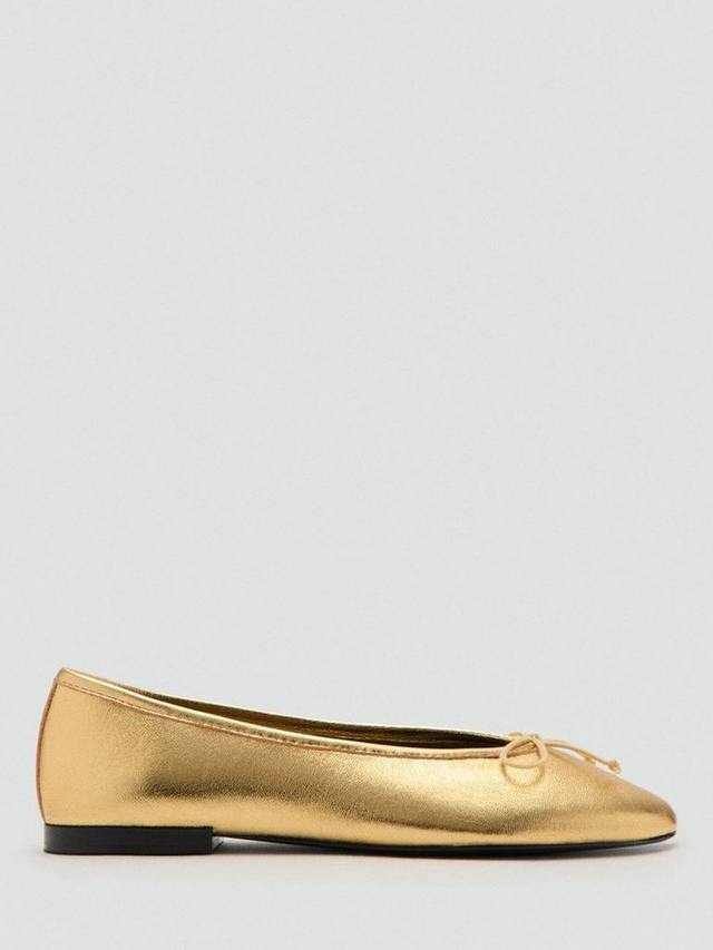 Flater кожаные балетки с бантом Mango, Gold